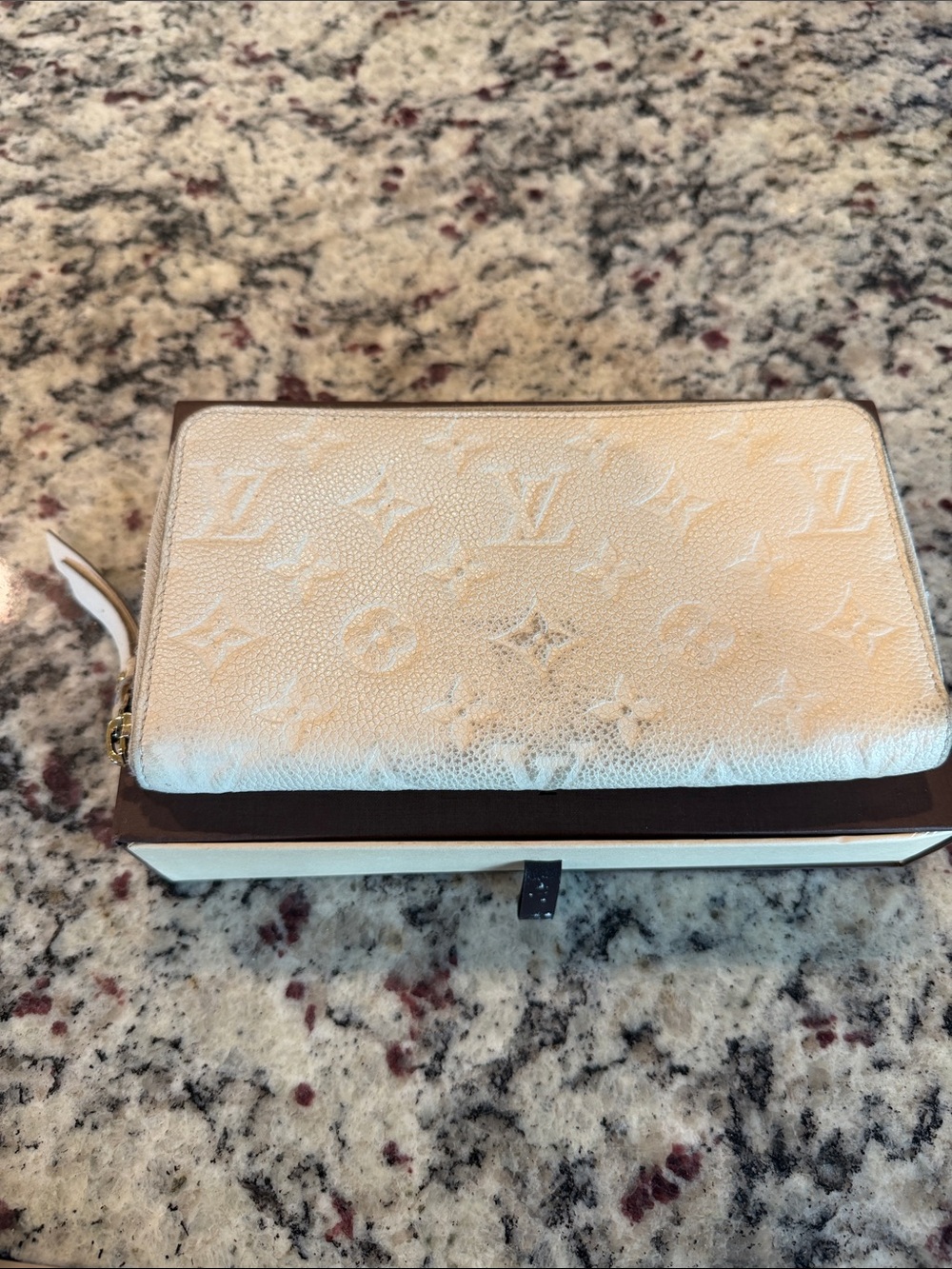Louis Vuitton Designer Embossed Zip Wallet - Cream